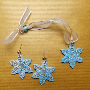 Snowflake Earrings & Christmas Ornament Set – Handcrafted Winter Elegance